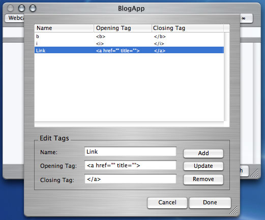 BlogApp edit tags dialog interface